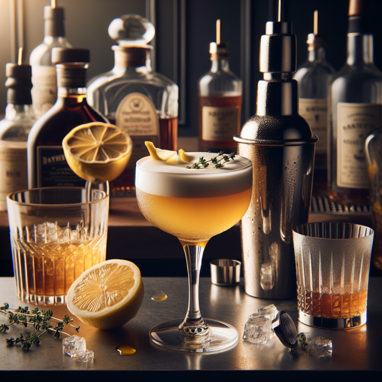 The Bourbon Revival, Bourbon cocktail with lemon, honey, ginger, bitters, and egg white